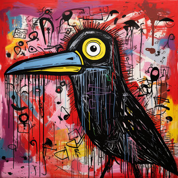 wall graffiti street art doodle. grunge graffiti colorful raven