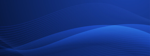 Abstract blue glowing line pattern on dark blue background with purple light. Geometric stripe line art design. Modern wide banner design. Futuristic concept. Vector illustration