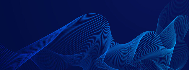 Dark blue abstract background with glowing circle lines. Geometric stripe line art design. Modern shiny blue lines. Futuristic technology concept. Suit for poster, cover, banner, brochure, website