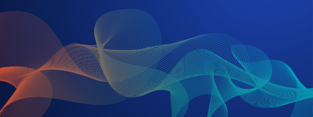 Illustration vector abstract wave motion pattern and dynamic mesh line on dark blue background. Modern futuristic design for background or wallpaper. Digital cyberspace, high tech, technology concept