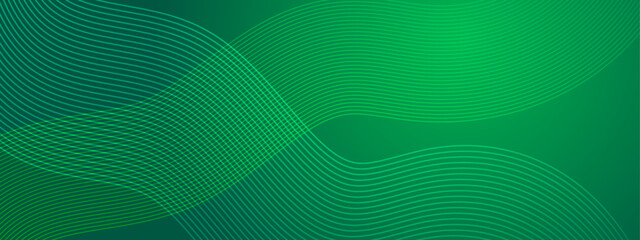 abstract shiny green wave on dark background. modern flowing wave design element. technology science