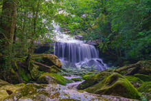 Waterfall At Phu Kradueng National Park, Loei Thailand, Beautiful Landscape Of Waterfalls In Rainforest