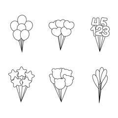 Wall Mural - Six birthday balloon set line art flat elements style isolated on white background.