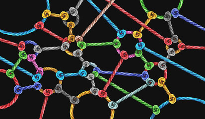 Aufkleber - Connected Networks and diverse group of ropes interconnected as a united collective as a metaphor for economic networking.