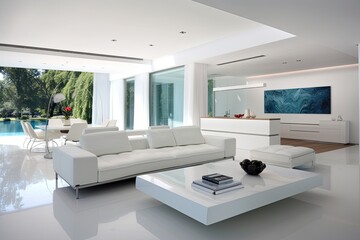 Canvas Print - A modern dwelling featuring a spacious layout and a vibrant white interior design scheme.