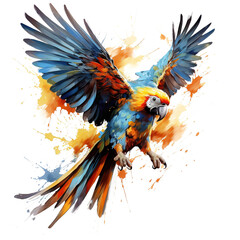 Wall Mural - Image of colorful flying parrot painting on white background. Bird. Wildlife Animals. Illustration, Generative AI.