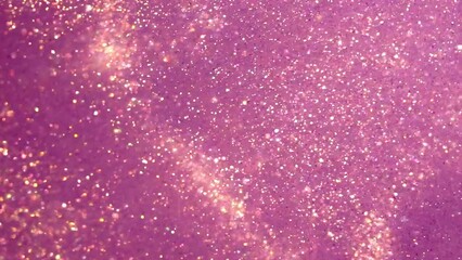 Wall Mural - golden dust particles motion in violet fluid. gold particles moving background. abstract backdrop of
