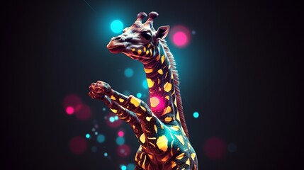 a dancing giraffe wearing disco clothes from the eighties