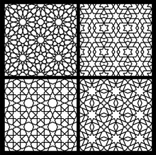 Mashrabiya Arabesque Arabic Window Islamic Pattern. Vector Seamless Arab Grid Background, Repeated Monochrome Backdrop With Oriental Lattice. Arabian, Turkish Or Traditional Tile Mesh Ornament Set