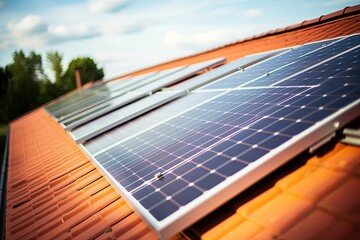 Wall Mural - Solar panels installed on the rooftop of a residential house.