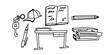 © Katsiaryna - A set of doodle elements for school. This illustration can be used to create visually engaging educational materials, such as worksheets, posters, or flashcards, incorporating fun