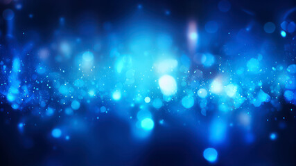 Poster - Abstract blue background with bokeh defocused lights and stars.