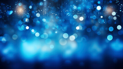 Poster - Abstract blue bokeh background. Festive defocused lights.