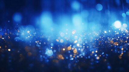 Poster - abstract blue background with bokeh defocused lights and stars