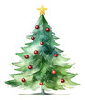 Watercolor Christmas tree traditional isolated.