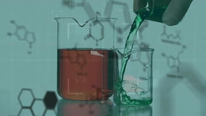 Poster - Animation of scientific data processing over laboratory beakers with liquid