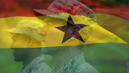 Poster - Animation of flag of ghana over diverse male soldiers