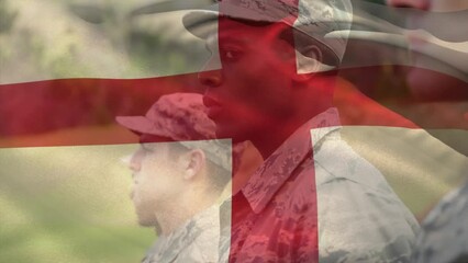 Poster - Animation of flag of england over diverse male soldiers