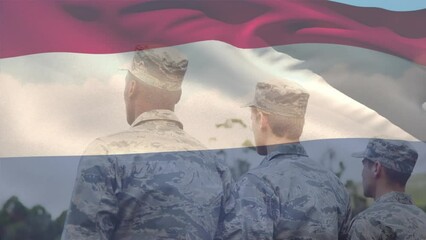 Poster - Animation of flag of netherlands over diverse male soldiers