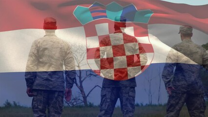 Poster - Animation of flag of croatia over diverse soldiers