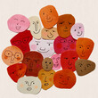 Positive representation of different people. Multicolored, multiracial, multicultural society concept. Cutout paper shapes with funny faces being happy together