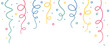 © Elena Pimukova - Doodle hanging confetti and streamers banner. Hand drawn celebration banner with falling confetti. Doodle party firecracker border texture. Vector illustration on white background in childish style.