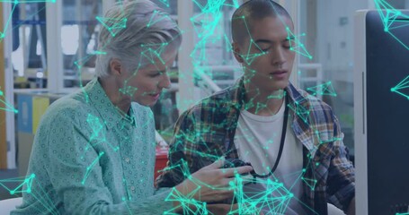 Poster - Animation of networks of connections over diverse business people in office