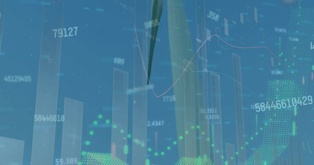 Aufkleber - Animation of graphs and changing numbers over windmills against clear sky