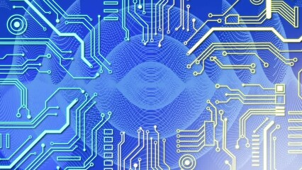 Poster - Animation of electronic circuit board patterns and abstract patterns on blue background