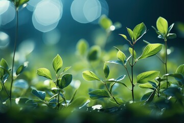 Wall Mural - Delicately natural fresh leaf background in soft daylight with beautiful bokeh and pastel green colors, close-up macro. Made with Generative AI