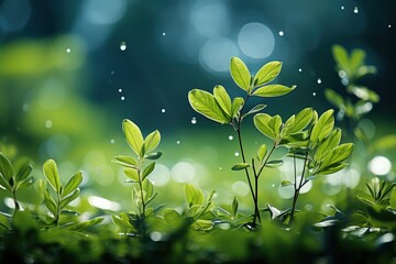 Wall Mural - Delicately natural fresh leaf background in soft daylight with beautiful bokeh and pastel green colors, close-up macro. Made with Generative AI