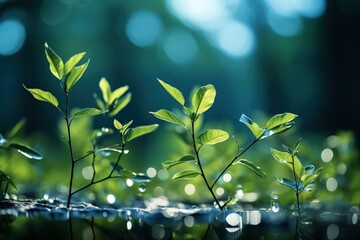 Wall Mural - Delicately natural fresh leaf background in soft daylight with beautiful bokeh and pastel green colors, close-up macro. Made with Generative AI