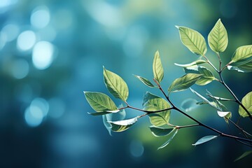 Wall Mural - Delicately natural fresh leaf background in soft daylight with beautiful bokeh and pastel green colors, close-up macro. Made with Generative AI