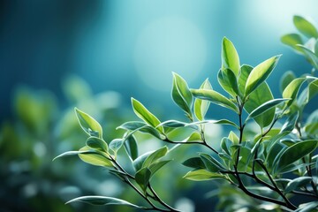 Wall Mural - Delicately natural fresh leaf background in soft daylight with beautiful bokeh and pastel green colors, close-up macro. Made with Generative AI