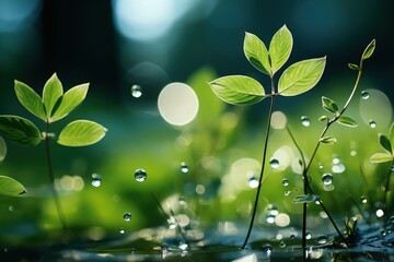 Wall Mural - Delicately natural fresh leaf background in soft daylight with beautiful bokeh and pastel green colors, close-up macro. Made with Generative AI