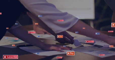 Poster - Animation of social media data processing over diverse business people in office
