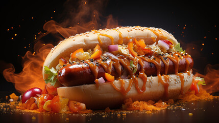 Wall Mural - A mouthwatering hot dog advertisement for a renowned food company.