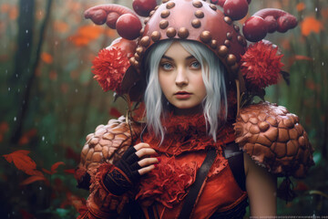 Portrait of attractive magical fairy in weird fantasy cosplay clothing. Fairy tale realistic image made with Generative AI