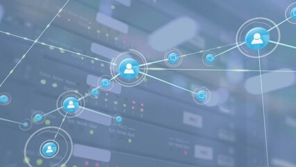 Poster - Animation of network of connections, computer servers and data processing