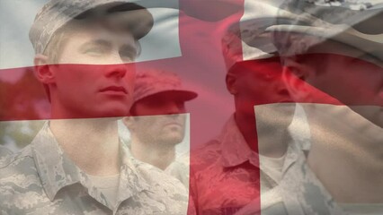 Poster - Animation of flag of england over diverse male soldiers