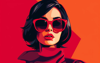 Wall Mural - Portrait of a woman in sunglasses. Simple flat illustration. Generative AI technology.