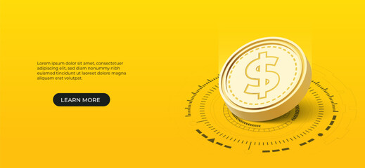Poster - 3D digital money of dollar coin. Vector art illustration. Central bank currency concept.