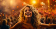© Bartek - Young woman at a summer music festival. Joyful fun. Stage performance with lights and crowd