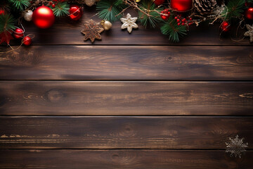 beautiful christmas decoration on a wooden texture background ai ai generated.
