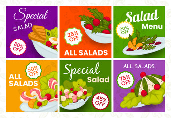 Wall Mural - Set of bright posters for advertising salad menu.