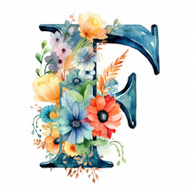 There Is A Watercolor Painting Of A Letter E With Flowers. Generative Ai.