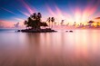 Beautiful seascape with palm trees and sunset. Nature composition.