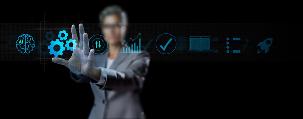 Poster - Robotic process automation and business process management.Automation for business process workflow optimization and production efficiency improvement.  AI technology, innovation, data analytics.