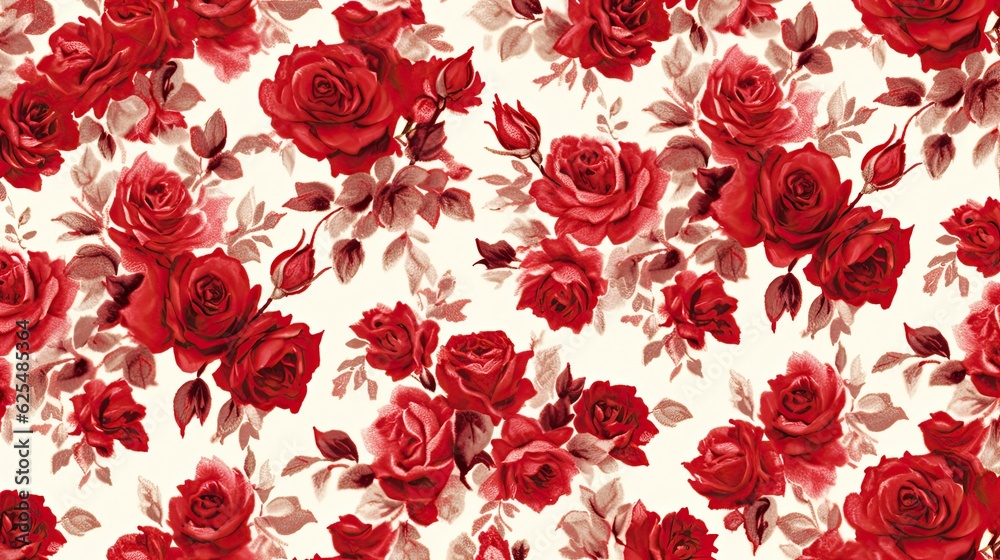 Abstract red roses flowers background. Floral design backdrop. AI illustration. For background, texture, wrapper pattern, frame or border..