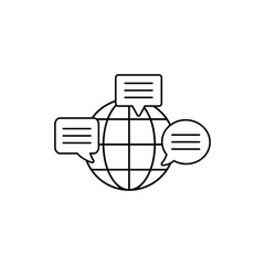 Poster - Message Icon. Mobile phone  chat sign, line style global earth conection